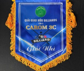 Cờ lưu niệm làm từ vải phi bóng Cờ lưu niệm giải billiards xanh dương